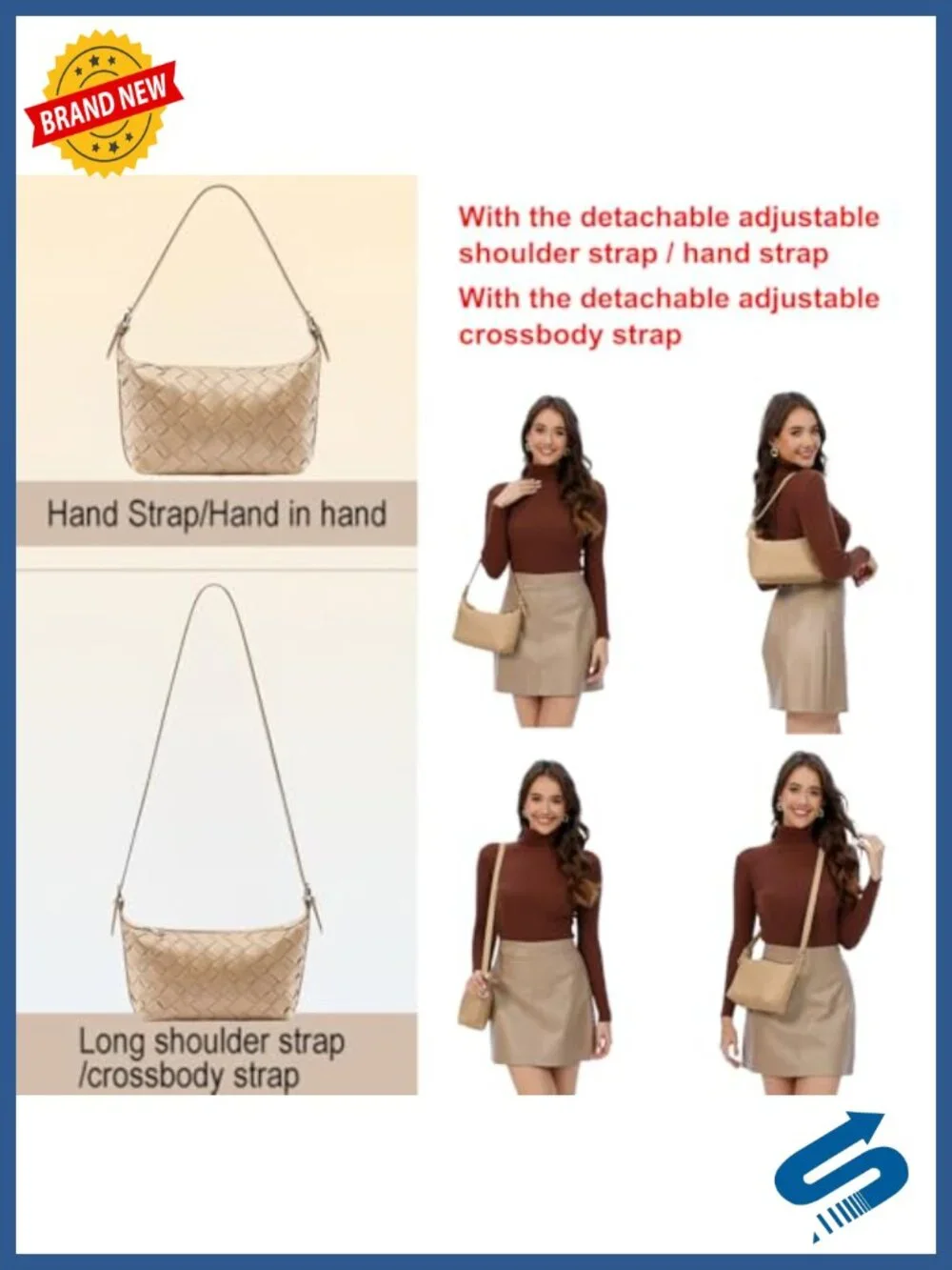 Woven Faux Leather Hobo Bag for Women Shoulder Crossbody Purse Work Travel